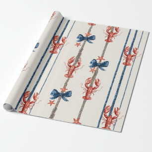 Patriotic Lobster Red White Blue Stars (3) Wrapping Paper
