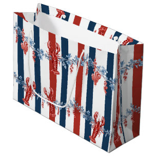 Patriotic Lobster Red White Blue Stars (4) Large Gift Bag
