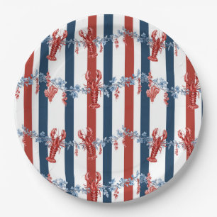 Patriotic Lobster Red White Blue Stars (4) Paper Plate