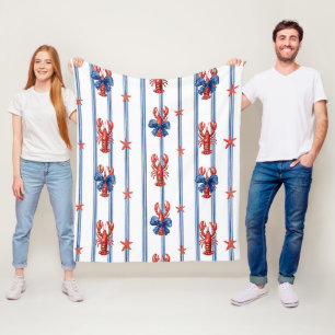 Patriotic Lobster Red White Blue Stars (5) Fleece Blanket
