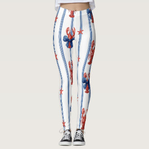 Patriotic Lobster Red White Blue Stars (5) Leggings