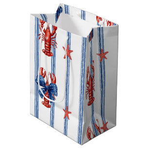 Patriotic Lobster Red White Blue Stars (5) Medium Gift Bag