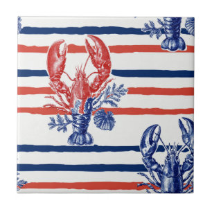 Patriotic Lobster Red White Blue Stars (6) Tile