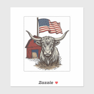 Patriotic Longhorn Cow and Red Barn Vector Design_