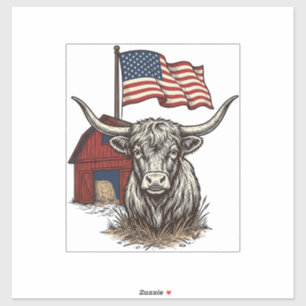 Patriotic Longhorn Cow and Red Barn Vector Design_