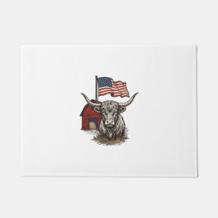 Patriotic Longhorn Cow and Red Barn Vector Design_ Doormat