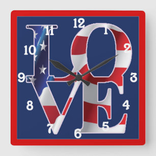 Patriotic Love America Square Wall Clock
