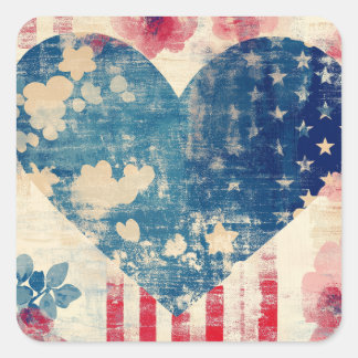 Patriotic Love and Florals Square Sticker