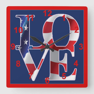 Patriotic Love and Valentine's Day Square Wall Clock