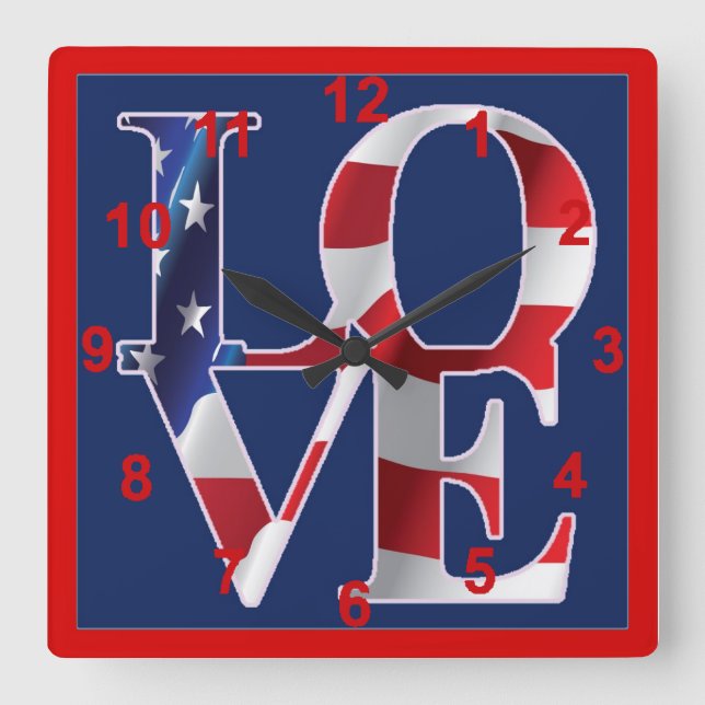 Patriotic Love and Valentine's Day Square Wall Clock (Front)