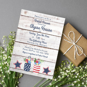 Patriotic Love II Rustic 4th of July Bridal Shower Invitation