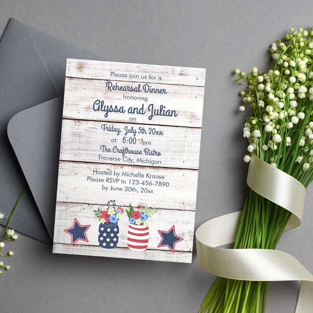 Patriotic Love Rustic 4th of July Rehearsal Dinner Invitation (Creator Uploaded)