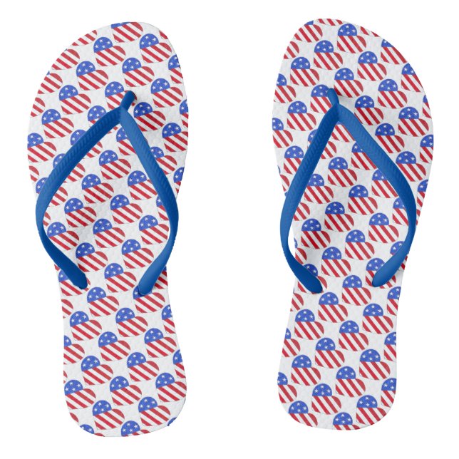 Patriotic Love USA Stars Stripes Heart American Flip Flops (Footbed)
