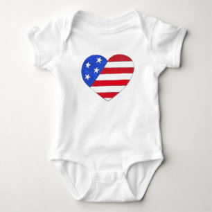 Patriotic Love USA Stars Stripes Heart July 4th Baby Bodysuit