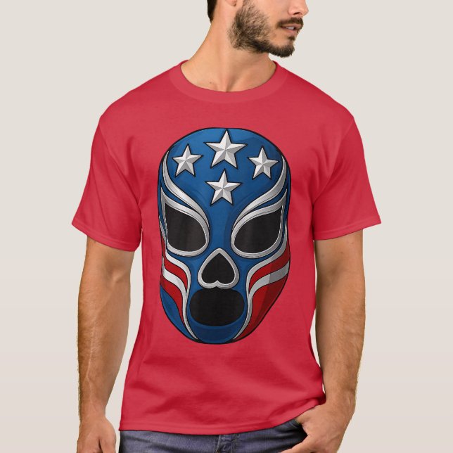 Patriotic Luchador Mask Fans American Pride Comic  T-Shirt (Front)