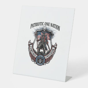 Patriotic Mad Road 1776 Warrior Zombie Apocalypse  Pedestal Sign