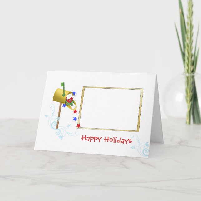 Patriotic Mail Box with Red Bird Christmas Photo C Holiday Card (Front)