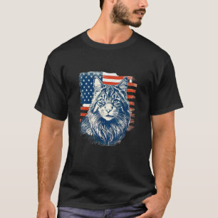 Patriotic Maine Coon Face Independence Day Feline T-Shirt