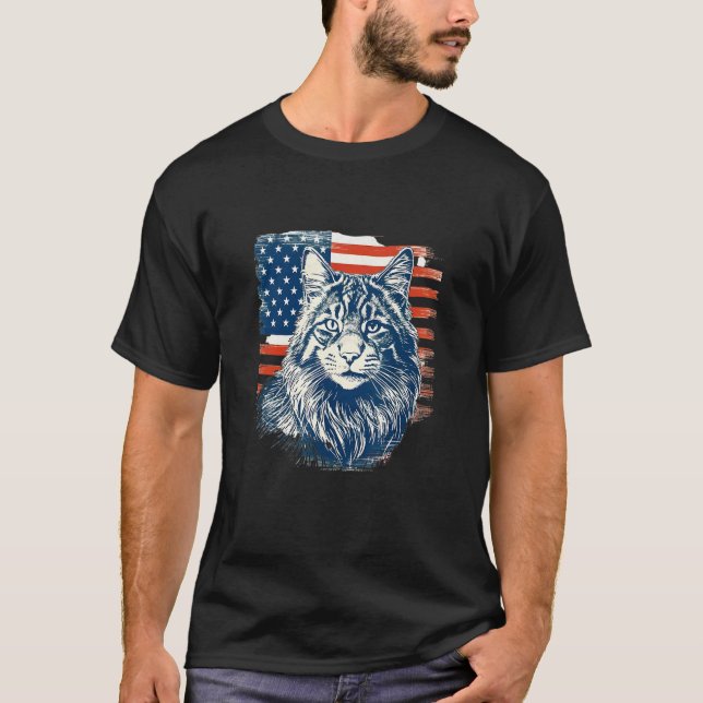 Patriotic Maine Coon Face Independence Day Feline  T-Shirt (Front)