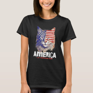 Patriotic Maine Coon Face Independence Day Feline  T-Shirt