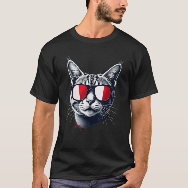 Patriotic Malta Tabby Cat Maltese Flag  T-Shirt (Front)