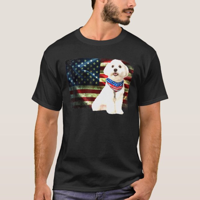Patriotic Maltese American Flag Dog Men Women T-Shirt (Front)