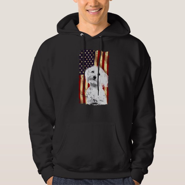 Patriotic Maltese American Flag July 4th Dog Hoodie (Front)