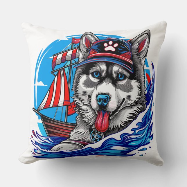 Patriotic Maritime Husky Malamute Dog, San Diego Cushion (Front)