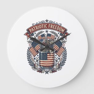 Patriotic Mason Jar Country Life Large Clock