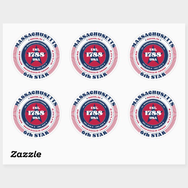 Patriotic Massachusetts Circle Design Sticker (Sheet)