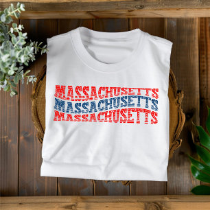 Patriotic Massachusetts Red and Blue Boho T-Shirt 