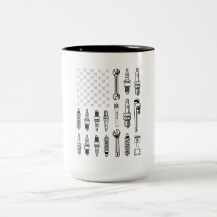Patriotic Mechanic USA American Flag 4th Of July Two-Tone Coffee Mug