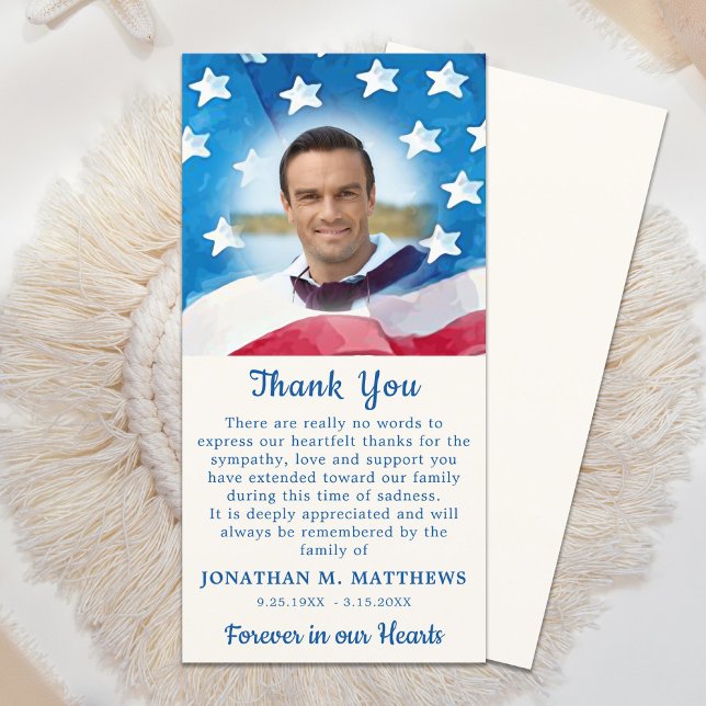 Patriotic Memorial American Flag Military Funeral Thank You Card (Creator Uploaded)