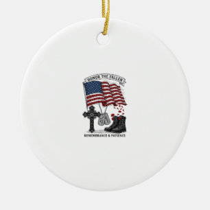 Patriotic Memorial Cross Boots Poppy Flag Shirt_1 Ceramic Tree Decoration