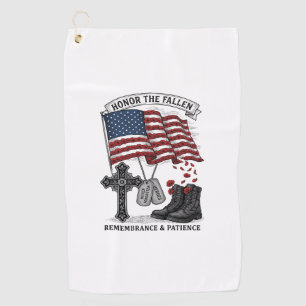 Patriotic Memorial Cross Boots Poppy Flag Shirt_1 Golf Towel