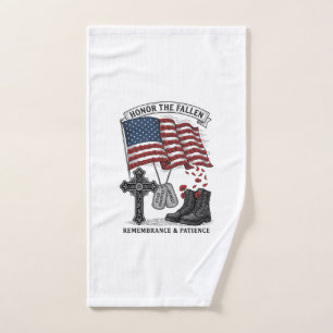 Patriotic Memorial Cross Boots Poppy Flag Shirt_1 Hand Towel