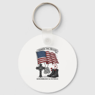 Patriotic Memorial Cross Boots Poppy Flag Shirt_1 Key Ring