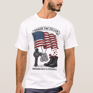 Patriotic Memorial Cross Boots Poppy Flag Shirt_1 T-Shirt
