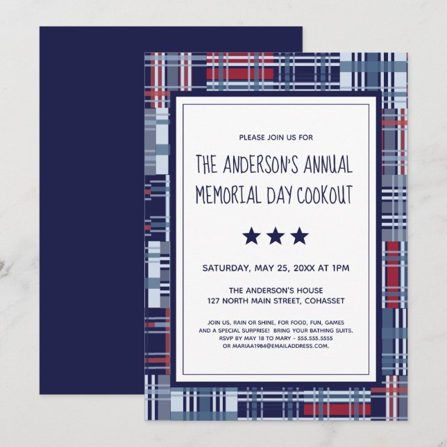 Patriotic, Memorial Day, Summer, Cookout Invite (Front/Back)