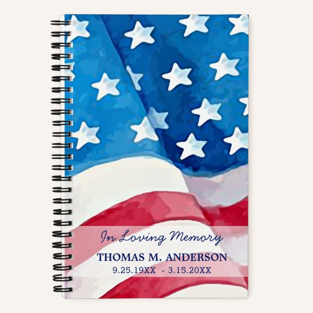 Patriotic Memorial Funeral Guestbook American Flag Notebook (Front)