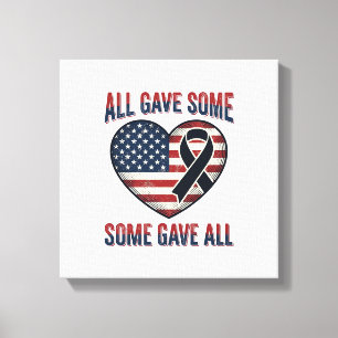Patriotic Memorial Heart Ribbon Veteran Shirt Desi Canvas Print