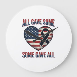 Patriotic Memorial Heart Ribbon Veteran Shirt Desi Large Clock