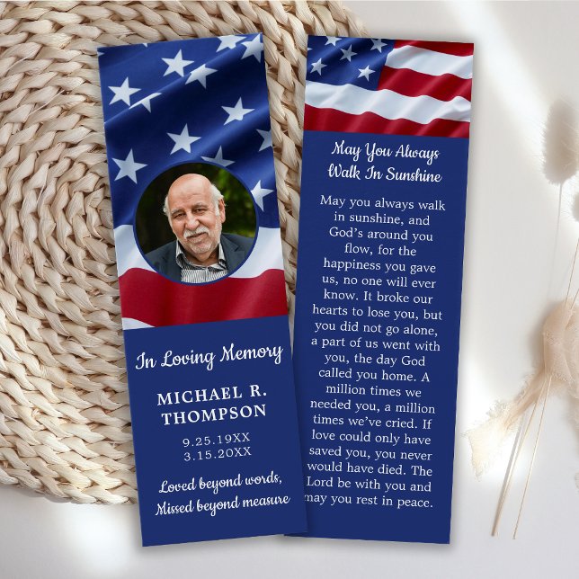 Patriotic Memorial Photo Funeral Prayer Bookmark (Creator Uploaded)