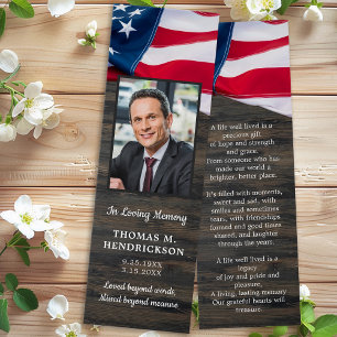 Patriotic Memorial Photo Funeral Prayer Bookmark