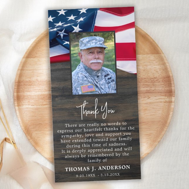 Patriotic Memorial Photo Sympathy Military Funeral Thank You Card (Creator Uploaded)
