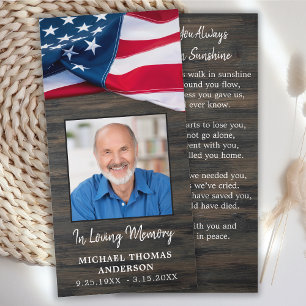 Patriotic Memorial US Flag Funeral Prayer Bookmark