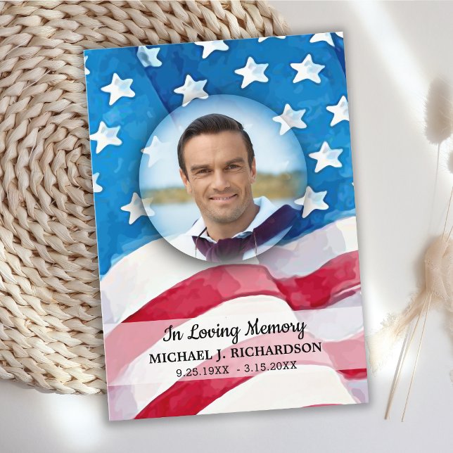 Patriotic Memorial US Flag Photo Veteran Funeral Thank You Card (Creator Uploaded)