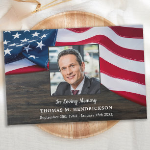 Patriotic Memorial USA American Flag Funeral Guest Book