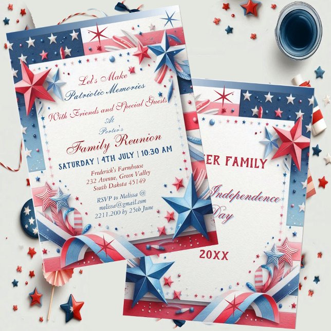 Patriotic Memories Family Union Stars and Stripes  Invitation (Patriotic Memories Family Union Stars and Stripes Invitation)
