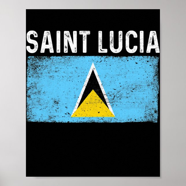 Patriotic Men Women Saint Lucia Flag Distressed  Poster (Front)